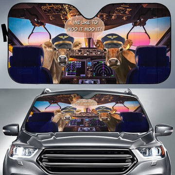 Joycorners Jersey Pilot I Like To Moo It Moo It All Over Printed 3D Sun Shade