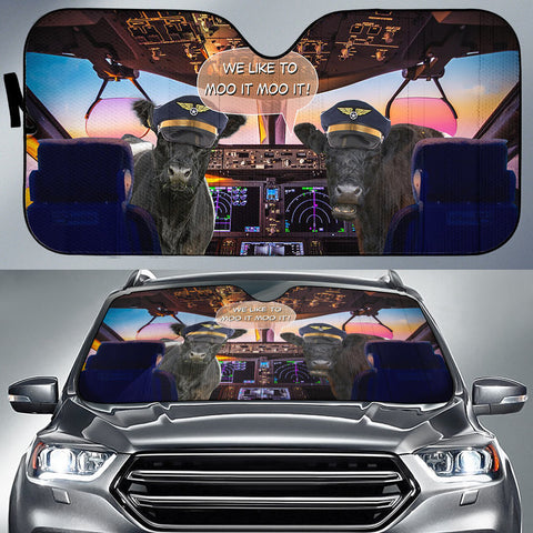 Joycorners Belted Galloway Pilot I Like To Moo It Moo It All Over Printed 3D Sun Shade