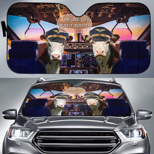 Joycorners Hereford Pilot I Like To Moo It Moo It All Over Printed 3D Sun Shade