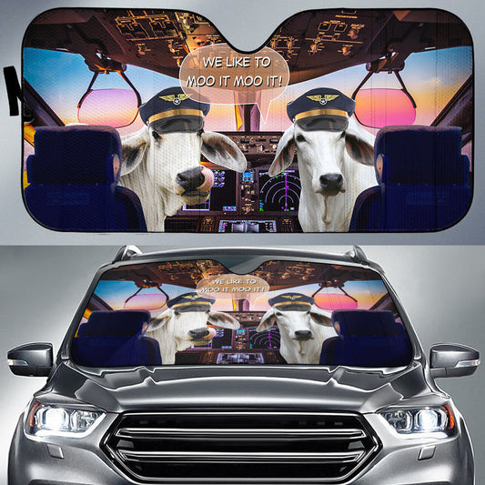 Joycorners Brahman Cattle Pilot I Like To Moo It Moo It All Over Printed 3D Sun Shade