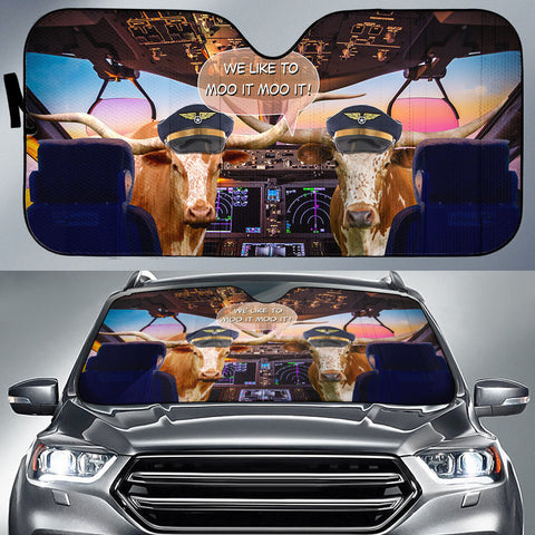 Joycorners Texas Longhorn Pilot I Like To Moo It Moo It All Over Printed 3D Sun Shade