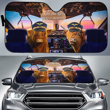 Joycorners Highland Cattle Pilot I Like To Moo It Moo It All Over Printed 3D Sun Shade