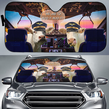 Joycorners Charolais Pilot I Like To Moo It Moo It All Over Printed 3D Sun Shade