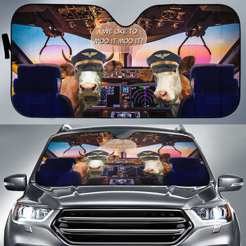 Joycorners Simmental Pilot I Like To Moo It Moo It All Over Printed 3D Sun Shade