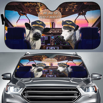 Joycorners Speckle Park Pilot I Like To Moo It Moo It All Over Printed 3D Sun Shade