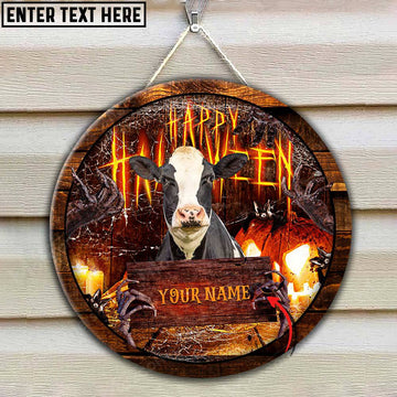 Joycorners Holstein Scaary Halloween Custom Name Wooden Sign