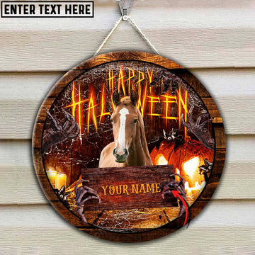Joycorners Brown Horse Scaary Halloween Custom Name Wooden Sign