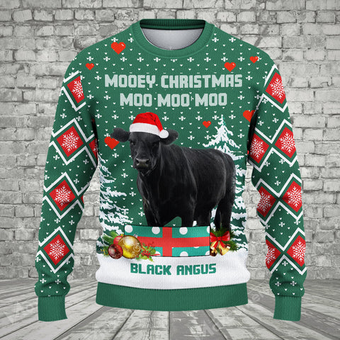 Joycorners Black Angus Green Merry Christmas Ugly Sweater
