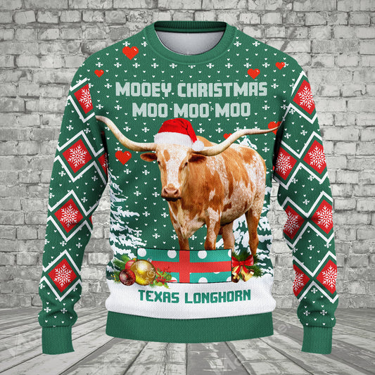 Joycorners Texas Longhorn Green Merry Christmas Ugly Sweater