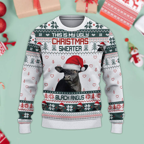Joycorners Black Angus Green Merry Christmas Ugly Sweater