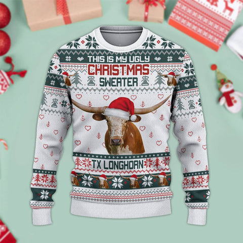 Joycorners Texas Longhorn Green Merry Christmas Ugly Sweater