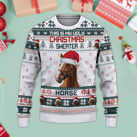 Joycorners Brown Horse Green Merry Christmas Ugly Sweater