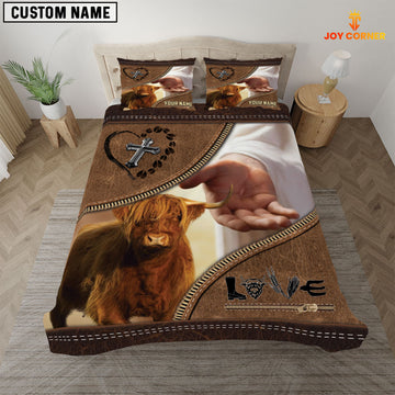 Joycorners Highland Cattle Love God Custom Name Bedding Set