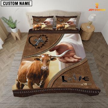 Joycorners Texas Longhorn Love God Custom Name Bedding Set