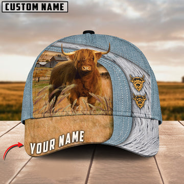 Joycorners Highland Cattle Jeans Pattern Customized Name Cap