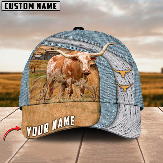 Joycorners Texas Longhorn Jeans Pattern Customized Name Cap