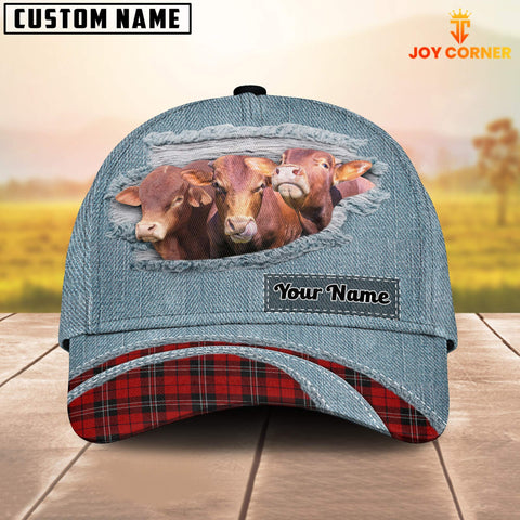 Joycorners Beefmaster Red Caro And Jeans Pattern Customized Name Cap