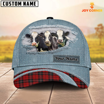 Joycorners Holstein Red Caro And Jeans Pattern Customized Name Cap