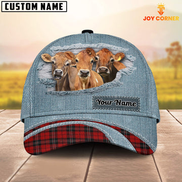 Joycorners Jersey Red Caro And Jeans Pattern Customized Name Cap