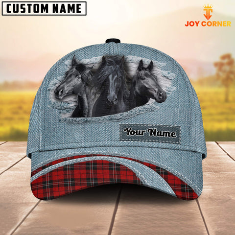Joycorners Black Horse Red Caro And Jeans Pattern Customized Name Cap