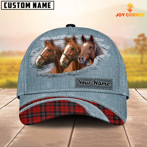 Joycorners Brown Horse Red Caro And Jeans Pattern Customized Name Cap