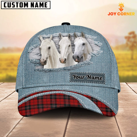 Joycorners White Horse Red Caro And Jeans Pattern Customized Name Cap