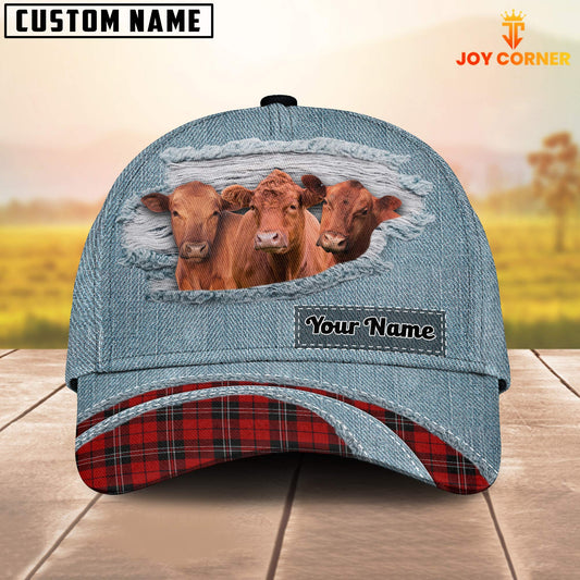 Joycorners Red Angus Red Caro And Jeans Pattern Customized Name Cap