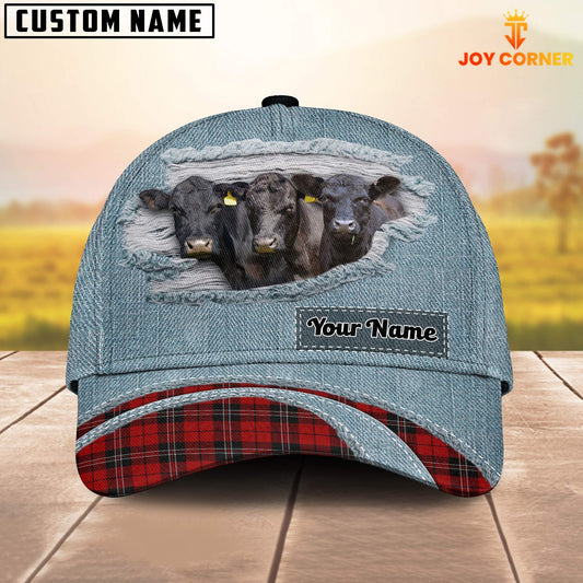 Joycorners Black Angus Red Caro And Jeans Pattern Customized Name Cap