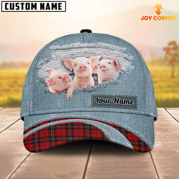 Joycorners Piggies Red Caro And Jeans Pattern Customized Name Cap