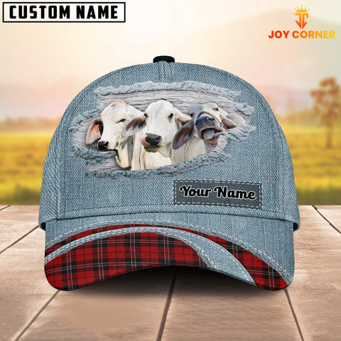 Joycorners Brahman Cattle Red Caro And Jeans Pattern Customized Name Cap