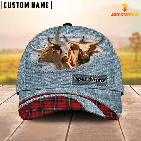 Joycorners Texas Longhorn Red Caro And Jeans Pattern Customized Name Cap