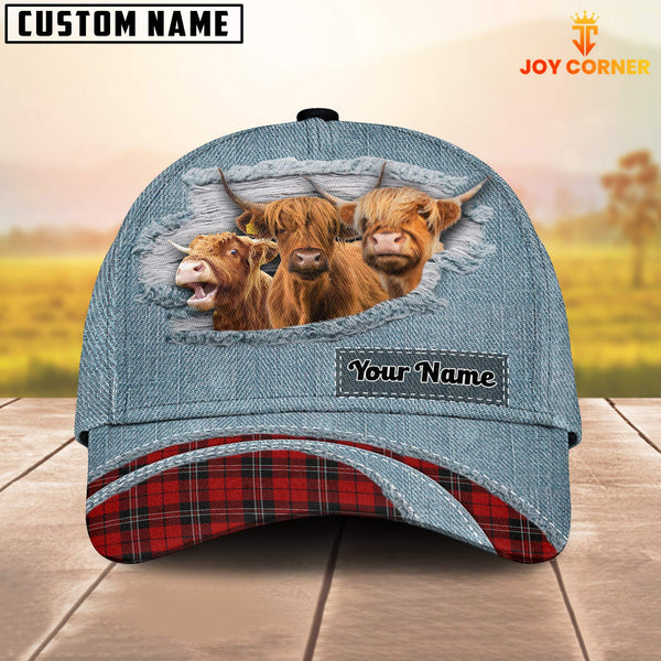 Joycorners Highland Cattle Red Caro And Jeans Pattern Customized Name Cap