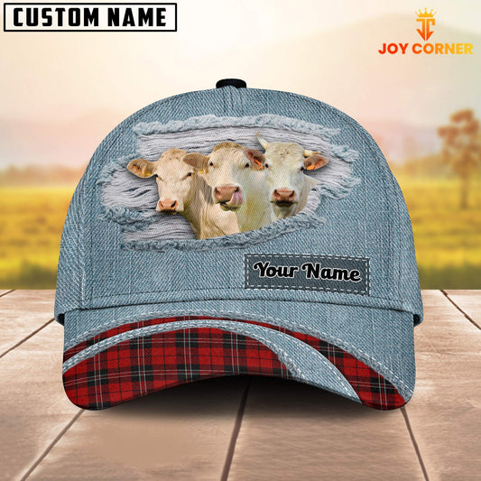 Joycorners Charolais Red Caro And Jeans Pattern Customized Name Cap