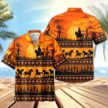 Joycorners Western Cowboy Sunset Horse Hawaiian Shirt