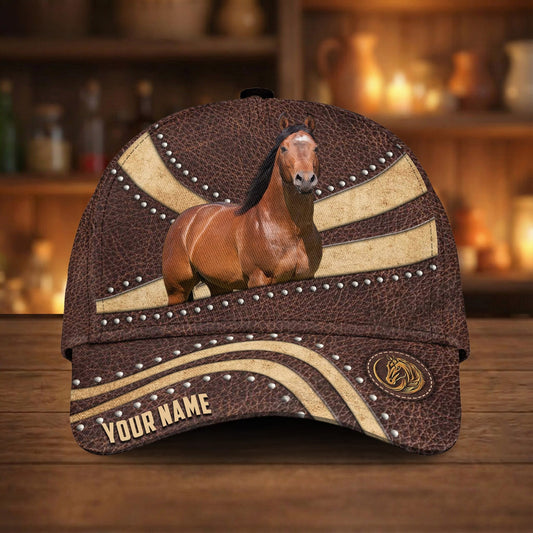 Joycorners Custom Name Horse Lover Vintage Leather Hat Personalized 3D Cap ( 9 Breeds)