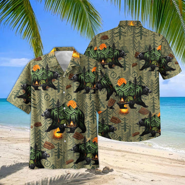 Joycorners Black Bear Forest Camping Hawaiian Shirt