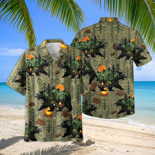 Joycorners Black Bear Forest Camping Hawaiian Shirt