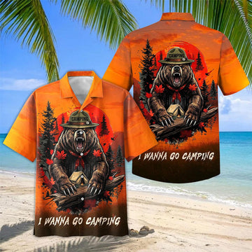 Joycorners I Wanna Go Camping Bear Hawaiian Shirt