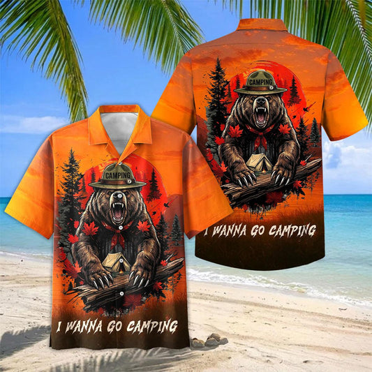 Joycorners I Wanna Go Camping Bear Hawaiian Shirt