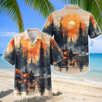Joycorners Fishing Camping Sunset Forest Lake Hawaiian Shirt