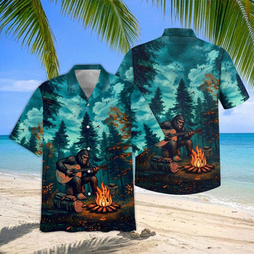 Joycorners Bigfoot Playing Guitar Campfire Hawaiian Shirt