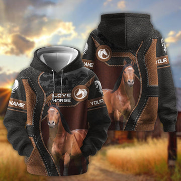 Joycorners Personalized Name ''Love Horse'' Portrait Zip Hoodie (9 breeds)
