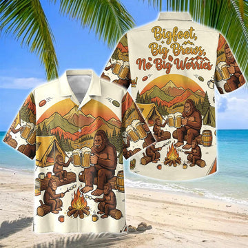 Joycorners Bigfoot Big Brews No Big Worries Camping Hawaiian Shirt