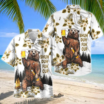 Joycorners Camping Bear Drinks Cup Beer Hawaiian Shirt