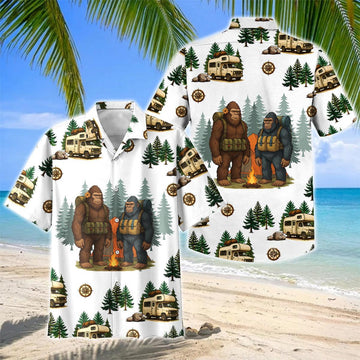 Joycorners Bigfoot Couple Camping RV Forest Hawaiian Shirt