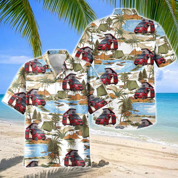 Joycorners Red Camper Van Outdoor Camping Hawaiian Shirt
