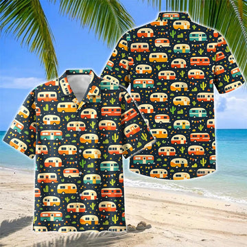 Joycorners Retro Camper Trailer Cactus Pattern Hawaiian Shirt
