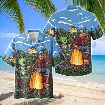 Joycorners Bigfoot And Alien Camping Bonfire Hawaiian Shirt