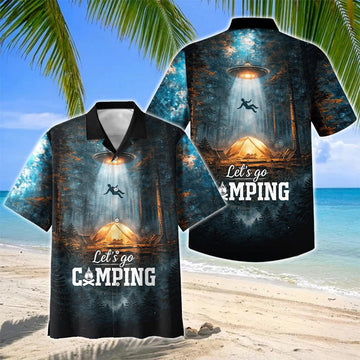 Joycorners Let's Go Camping UFO Abduction Night Forest Hawaiian Shirt