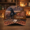 Joycorners Personalized Western Horse Tooled Leather Cap (9 Horses)